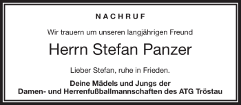 Traueranzeige von Stefan Panzer von Frankenpost