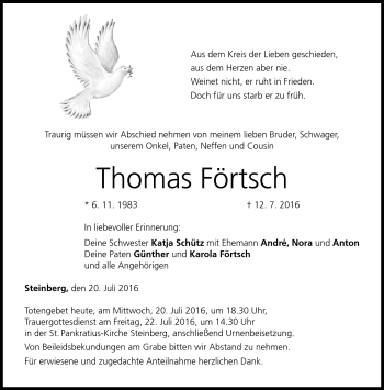 Traueranzeige von Thomas Förtsch von Neue Presse Coburg