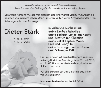 Traueranzeige von Dieter Stark von Südthüringer Presse