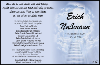 Traueranzeige von Erich Nußmann von Südthüringer Presse