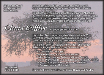 Traueranzeige von Claus Löffler von Südthüringer Presse