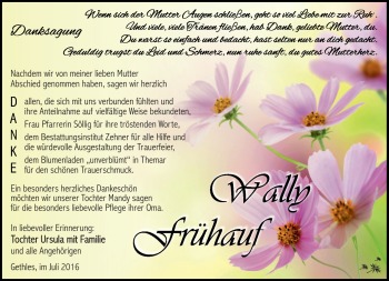 Traueranzeige von Wally Frühauf von Südthüringer Presse