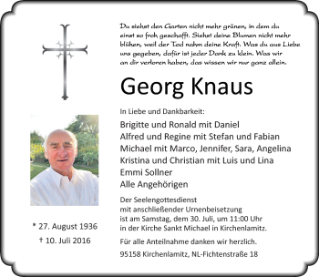 Traueranzeige von Georg Knaus von Frankenpost