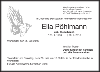 Traueranzeige von Ella Pöhlmann von Frankenpost