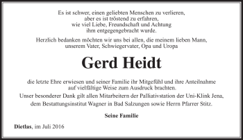 Traueranzeige von Gerd Heidt von Südthüringer Presse