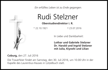 Traueranzeige von Rudi Stelzner von Neue Presse Coburg