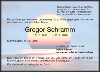 Traueranzeige von Gregor Schramm von Frankenpost