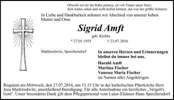 Traueranzeige von Sigrid Ampft von Frankenpost