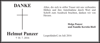 Traueranzeige von Helmut Panzer von Frankenpost