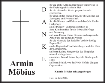 Traueranzeige von Armin Möbius von Frankenpost