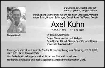 Traueranzeige von Axel Kuhn von Neue Presse Coburg