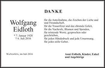 Traueranzeige von Wolfgang Eidloth von Neue Presse Coburg