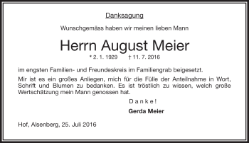 Traueranzeige von August Meier von Frankenpost