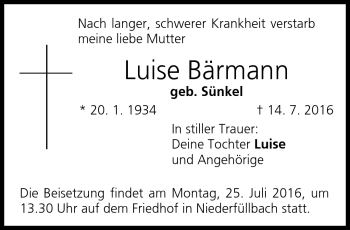 Traueranzeige von Luise Bärmann von Neue Presse Coburg