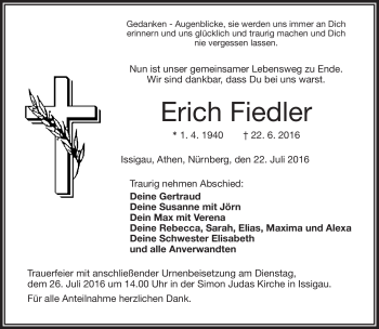Traueranzeige von Erich Fiedler von Frankenpost