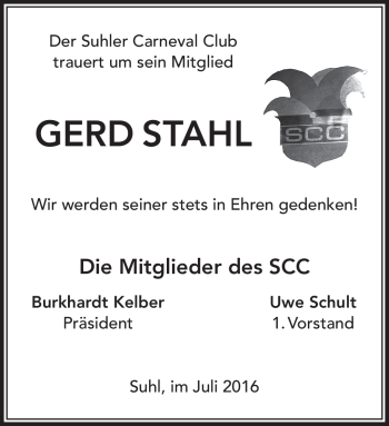 Traueranzeige von Gerd Stahl von Südthüringer Presse