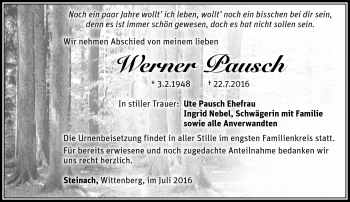 Traueranzeige von Werner Pausch von Südthüringer Presse