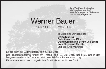 Traueranzeige von Werner Bauer von Neue Presse Coburg