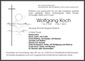 Traueranzeige von Wolfgang Koch von Frankenpost