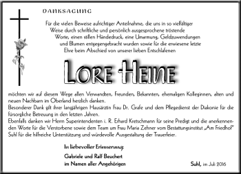 Traueranzeige von Lore Heine von Südthüringer Presse