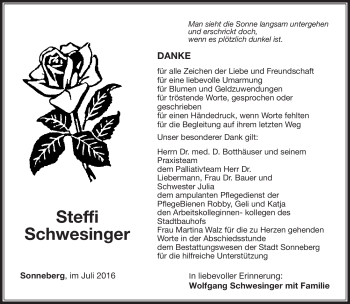 Traueranzeige von Steffi Schwesinger von Südthüringer Presse