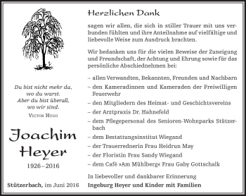 Traueranzeige von Joachim Heyer von Südthüringer Presse
