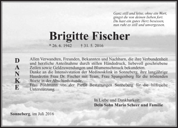 Traueranzeige von Birgitte Fischer von Südthüringer Presse