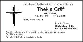 Traueranzeige von Thekla Gräf von Frankenpost