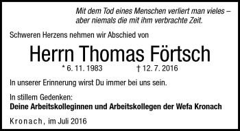 Traueranzeige von Thomas Förtsch von Neue Presse Coburg