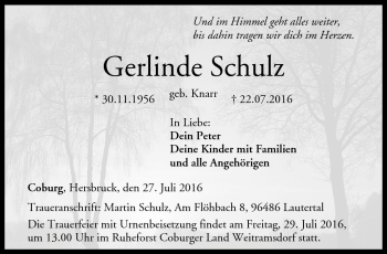 Traueranzeige von Gerlinde Schulz von Neue Presse Coburg