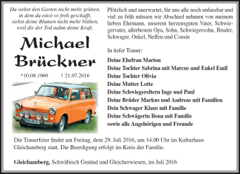 Traueranzeige von Michael Brückner von Südthüringer Presse