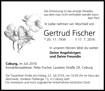 Traueranzeige von Gertrud Fischer von Neue Presse Coburg