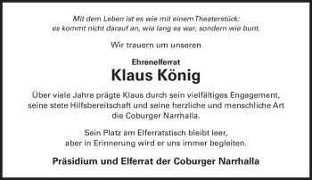 Traueranzeige von Klaus König von Neue Presse Coburg