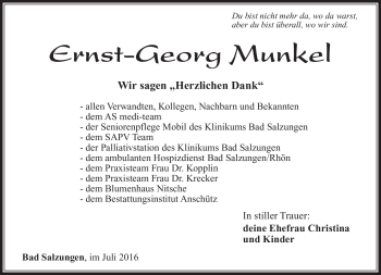 Traueranzeige von Ernst-Georg Munkel von Südthüringer Presse