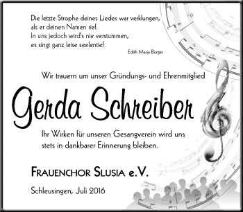Traueranzeige von Gerda Schreiber von Südthüringer Presse