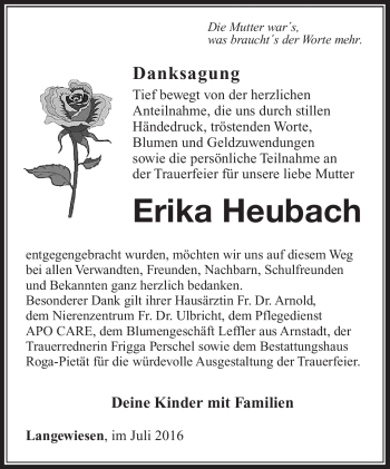 Traueranzeige von Erika Heubach von Südthüringer Presse