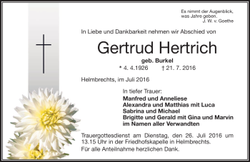 Traueranzeige von Gertrud Hertrich von Frankenpost