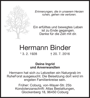 Traueranzeige von Hermann Binder von Neue Presse Coburg