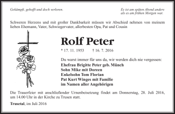 Traueranzeige von Rolf Peter von Südthüringer Presse