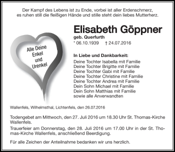Traueranzeige von Elisabeth Göppner von Neue Presse Coburg