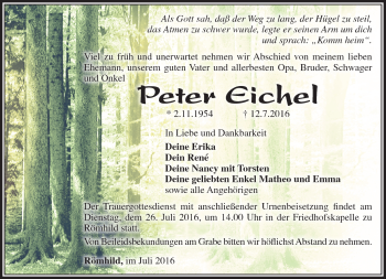 Traueranzeige von Peter Eichel von Südthüringer Presse