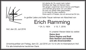 Traueranzeige von Erich Ramming von Frankenpost