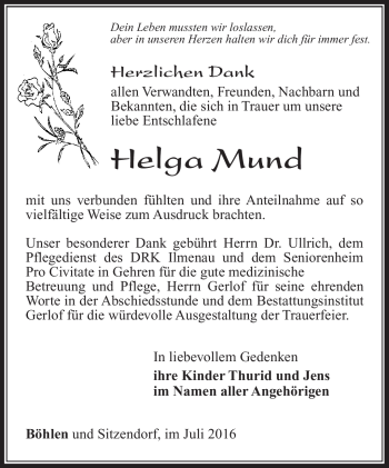 Traueranzeige von Helga Mund von Südthüringer Presse