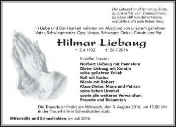 Traueranzeige von Hilmar Liebaug von Südthüringer Presse