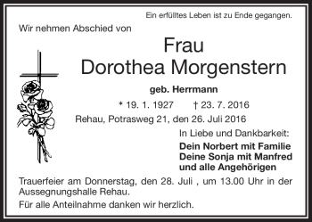 Traueranzeige von Dorothea Morgenstern von Frankenpost