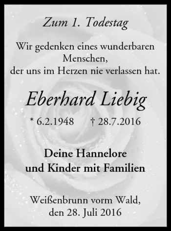 Traueranzeige von Eberhard Liebig von Neue Presse Coburg