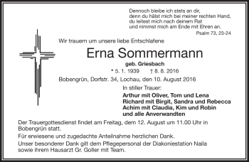 Traueranzeige von Erna Sommermann von Frankenpost