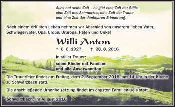 Traueranzeige von Willi Anton von Südthüringer Presse