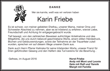 Traueranzeige von Karin Friebe von Frankenpost
