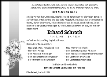 Traueranzeige von Erhard Schroth von Südthüringer Presse
